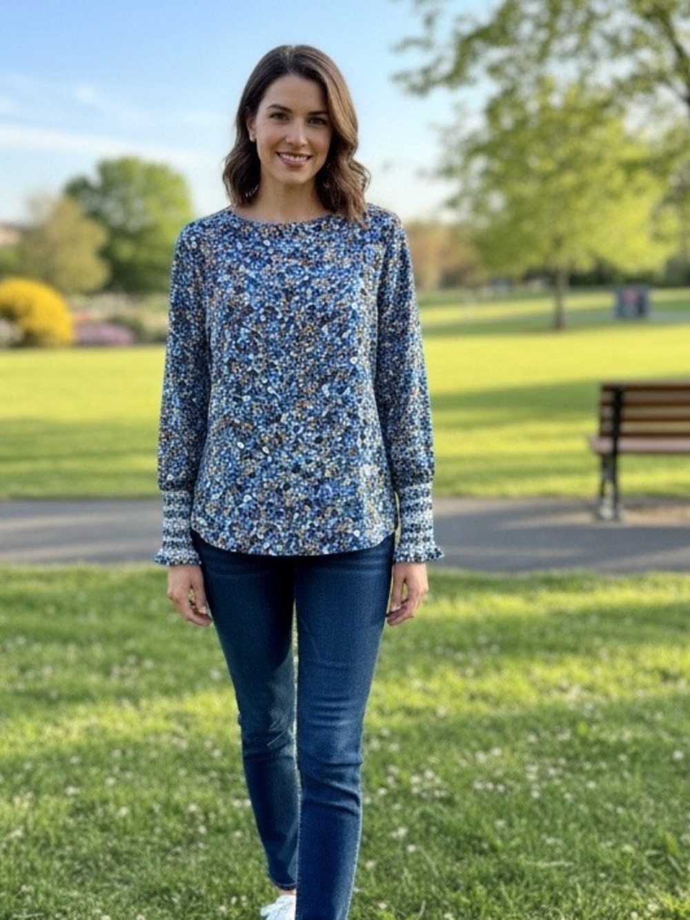 Ann Taylor Women's Long Sleeve Blouse Floral Print Smocked Cuffs Size M
